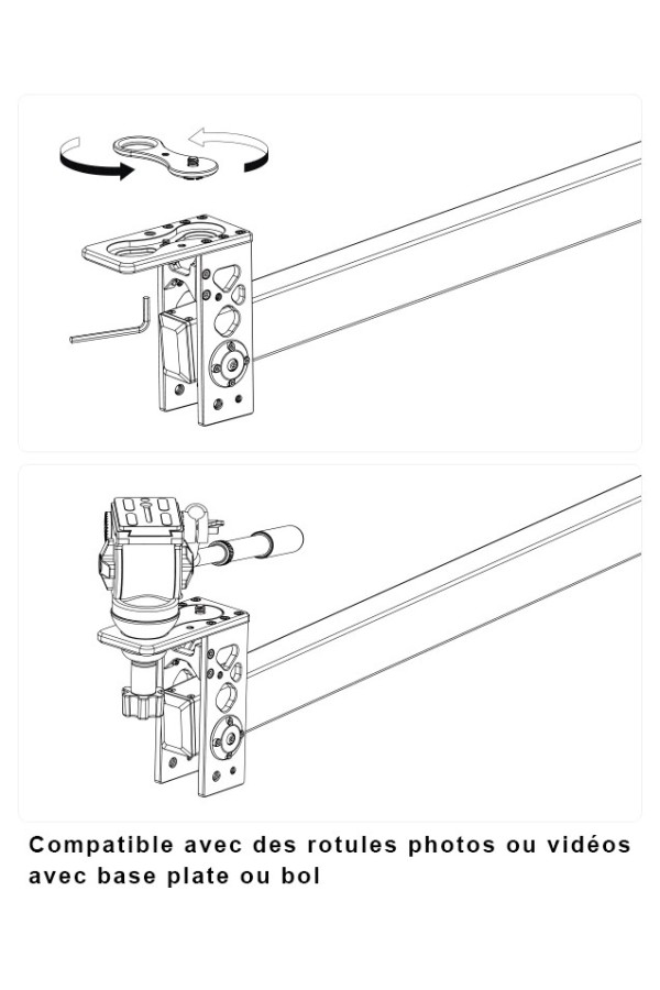 GRUE VIDÉO SUNJIB S700 - Longueur bras principal 82 cm - Schéma de compatibilité des systèmes de rotule -  Konova