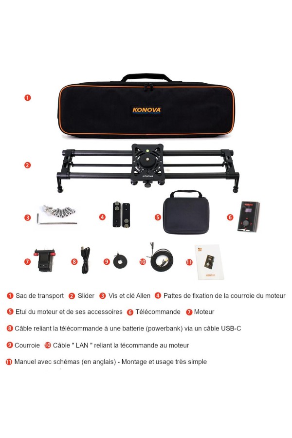 SLIDER P1-KMS-S2 - Motorisé via télécommande - 2 axes - Vue du contenu - Konova